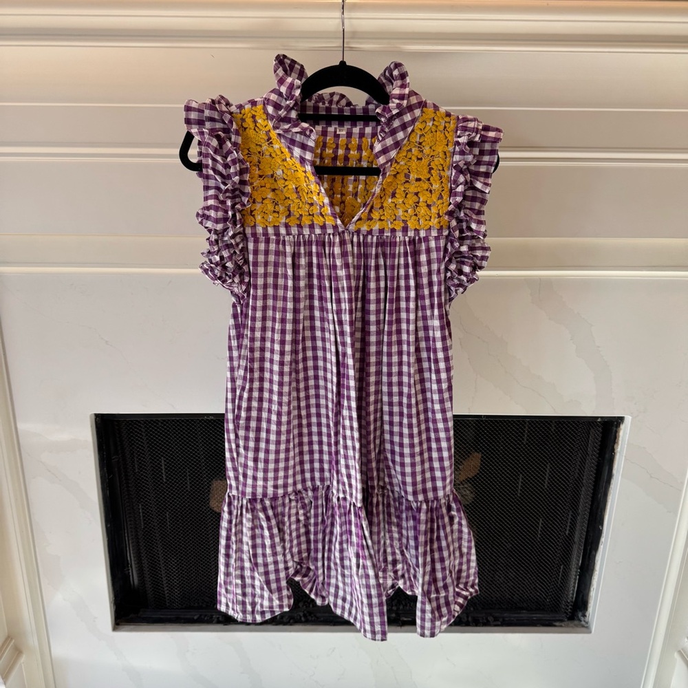 Purple and Yellow Gingham Ruffle Dress